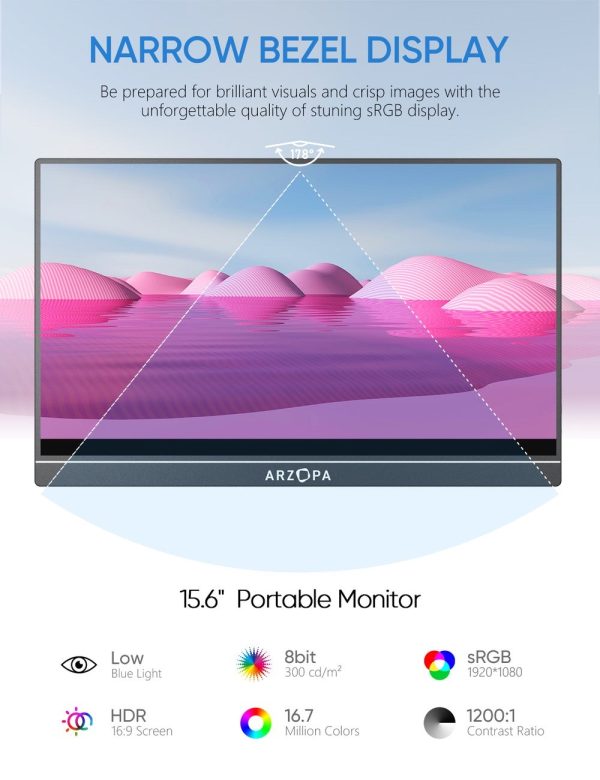 ⁦מוניטור נייד בגודל 15.6 אינץ FHD 1080P מבית Arzopa⁩ – תמונה ⁦6⁩