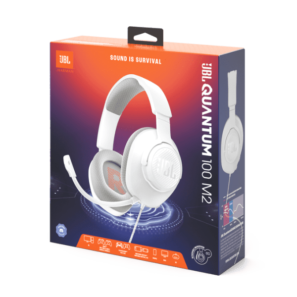 ⁦אוזניות גיימינג חוטיות עם מיקרופון Jbl Quantum 100M2 בצבע לבן⁩ – תמונה ⁦4⁩